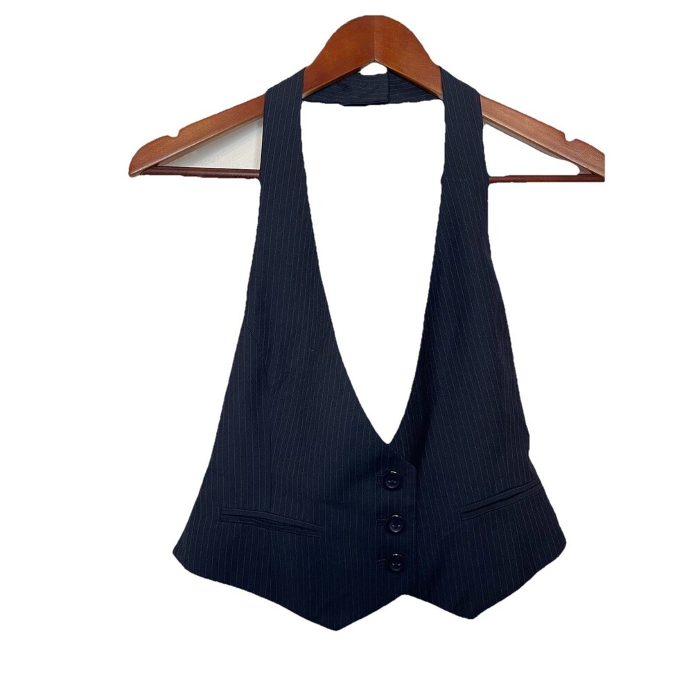 Forever 21 Juniors Small Navy Blue Pin Stripe Halter Vest NWT Y2K 2000s